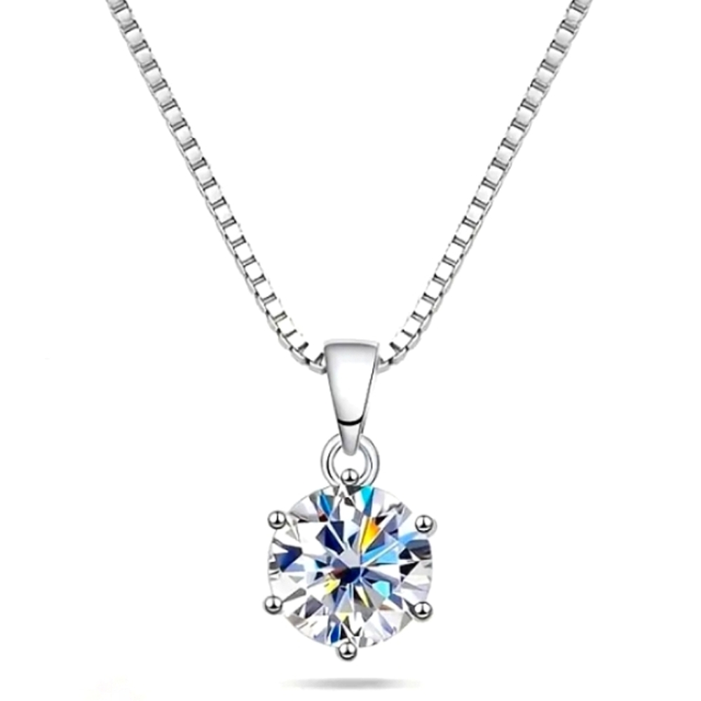 *Certified 1ct D Color VVS1 Moissanite Diamond 92.5SS Solitaire Necklace